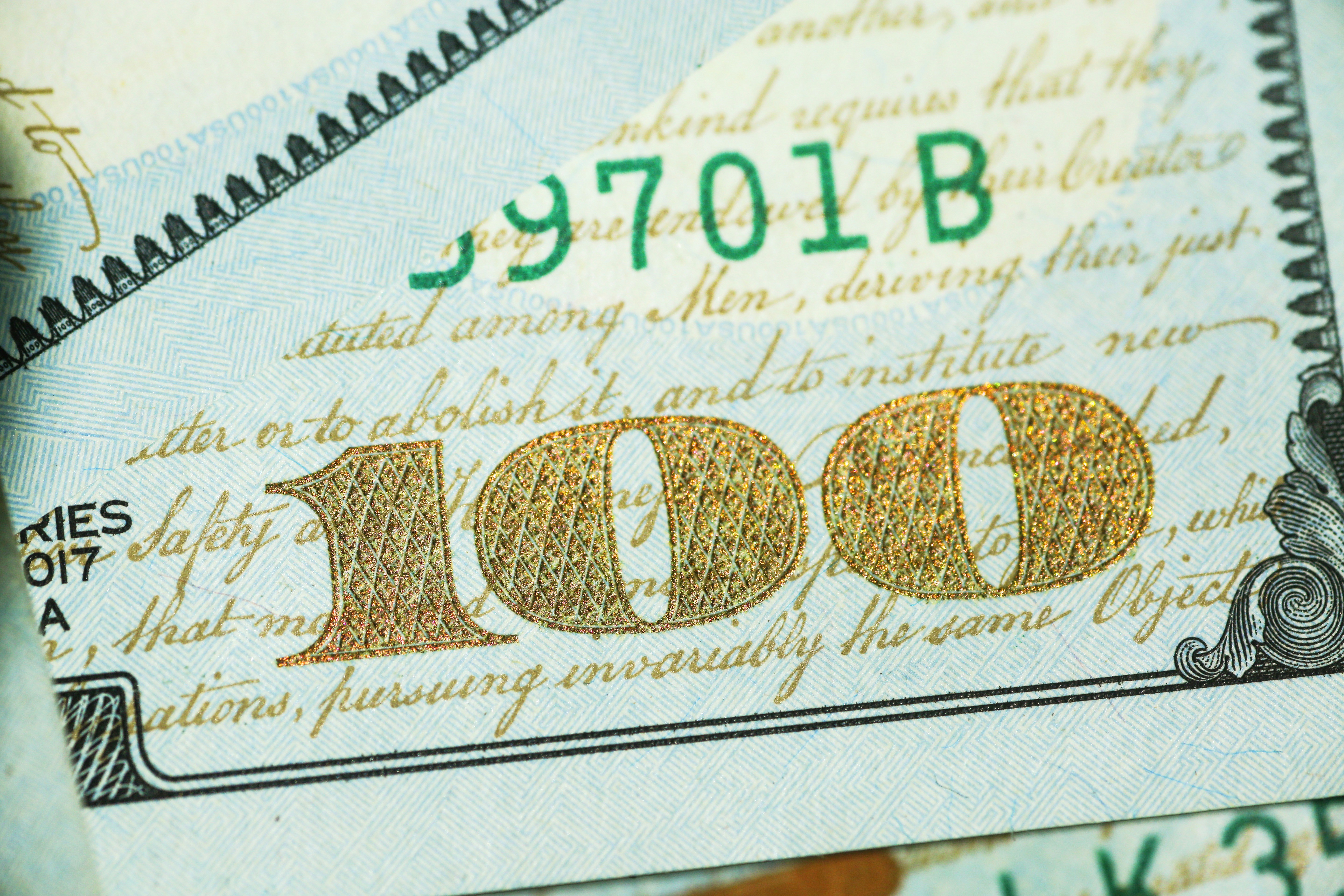 US 100 Dollar Bill detailed engraving representing capital wealth